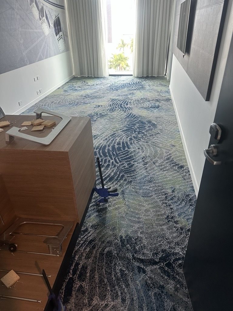 Close-up of custom hotel guest room carpet