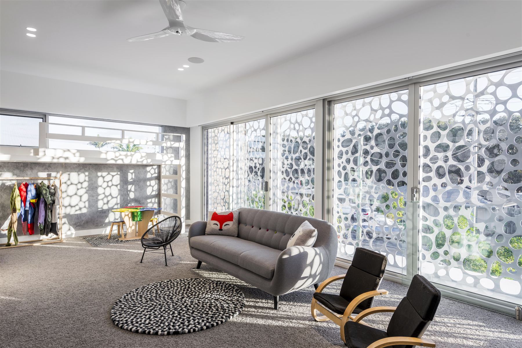 Hard-wearing carpet in a family playroom